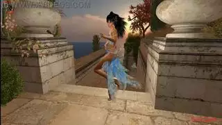 خيال إباحي: راقصة شرقية زرقاء تأخذ قضيبين أسودين كبيرين